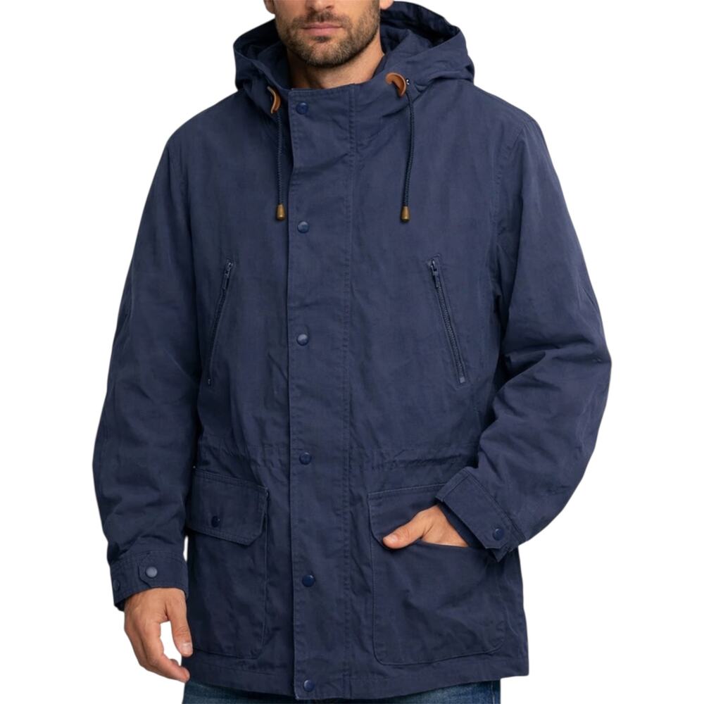 Vintage L.L. Bean Parka Jacket Drawstring Hooded Zipper Snap Closure Blue Large